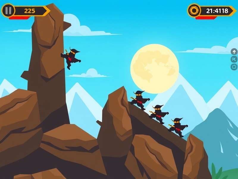 Ninja Climb Quest gameplay screenshot showing a ninja climbing a mountain