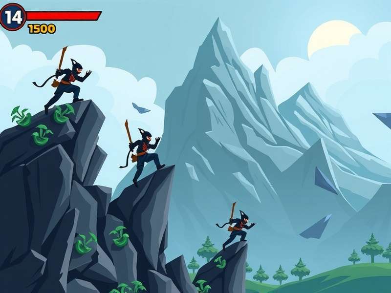 Ninja Climb Quest multiplayer race with four ninjas competing